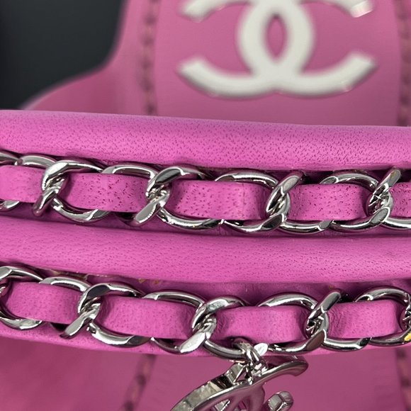 19C 35C Pink Purple Chain Detail CC logo Thong Sandals Flats C875 - Picture 12 of 17